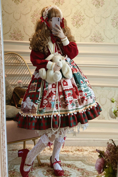 Christmas Snowman House Babydoll Style Lolita Dress