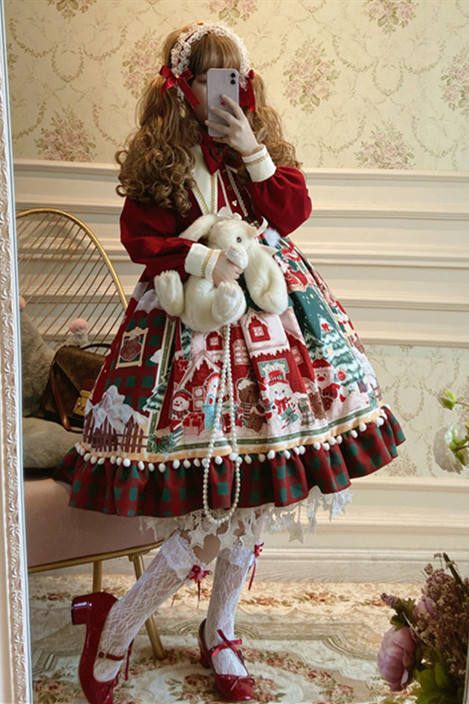 Christmas Snowman House Babydoll Style Lolita OP