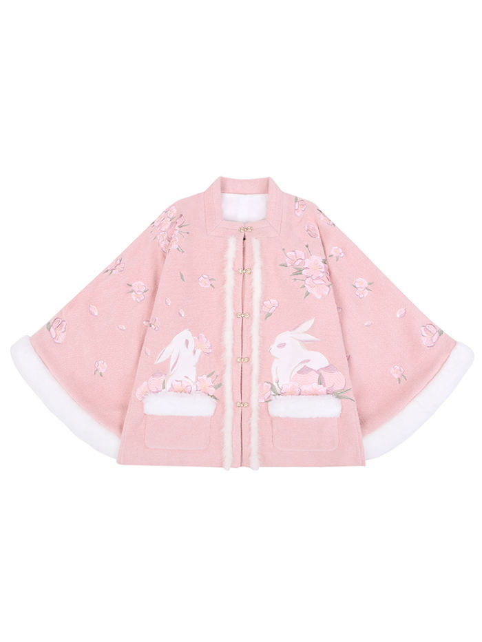 To Alice Peach Flowers Bunny Fur Collar Coat/Skirt Series