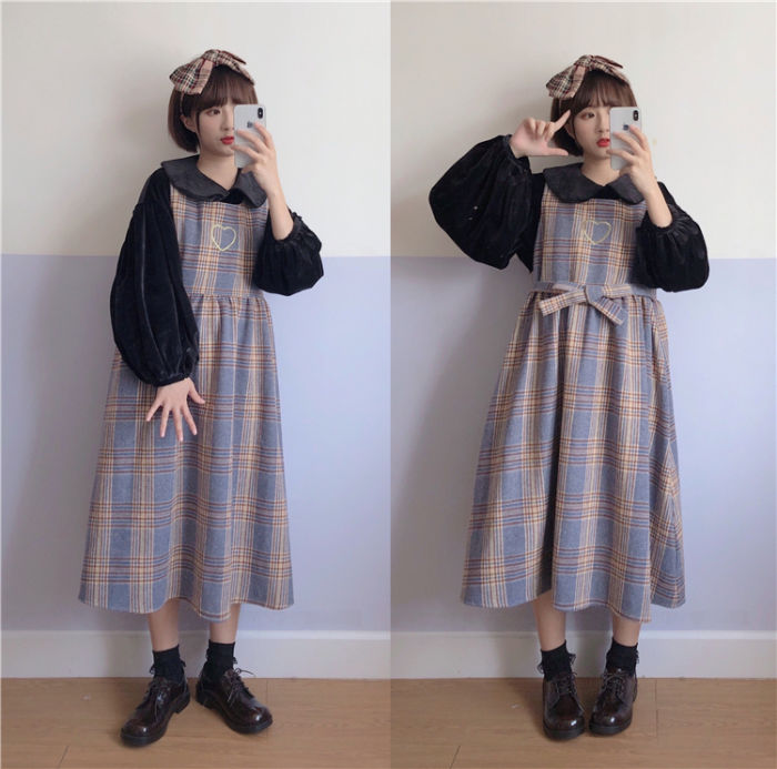 Labeau High Waist Thick Fabric Checkers Salopette Dress