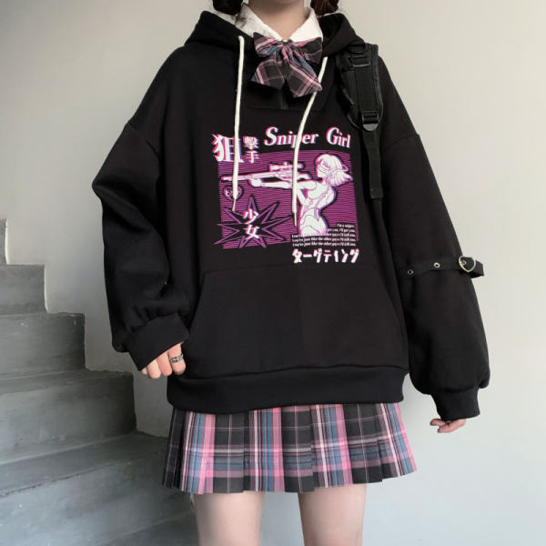 Encore Heart Sniper Girl Round Collar Thick Hoodie