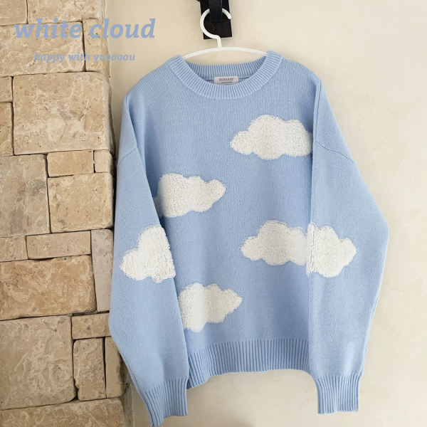 Wear Clouds Girls Sweet Blue Sweater