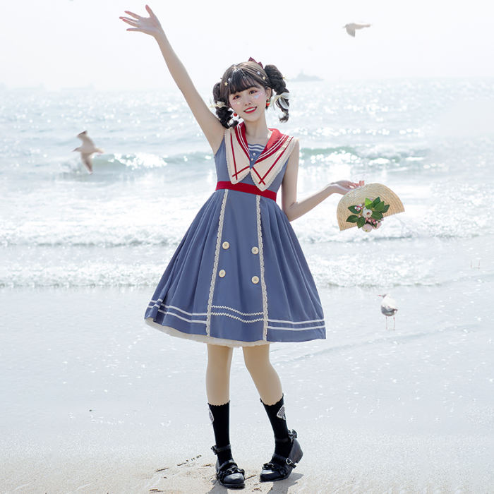 Ying Luo Fu Blue Poem Sweet College Style Lolita JSK -Pre-order