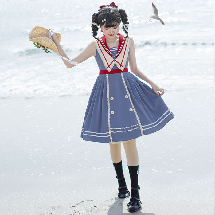 Ying Luo Fu Blue Poem Sweet College Style Lolita JSK -Pre-order