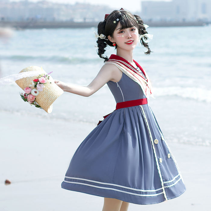 Ying Luo Fu Blue Poem Sweet College Style Lolita JSK -Pre-order
