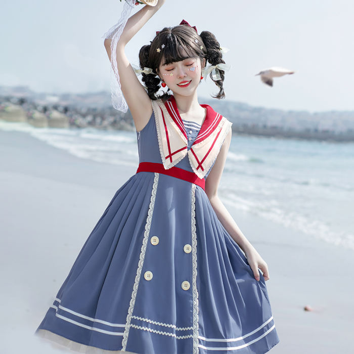 Ying Luo Fu Blue Poem Sweet College Style Lolita JSK -Pre-order