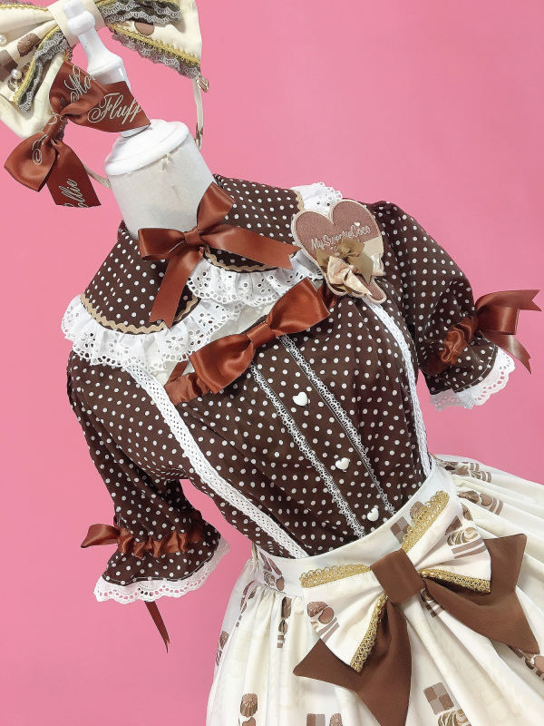 Fluff Mollie ~Chocolate Polka Dots Lolita Blouse -Pre-order
