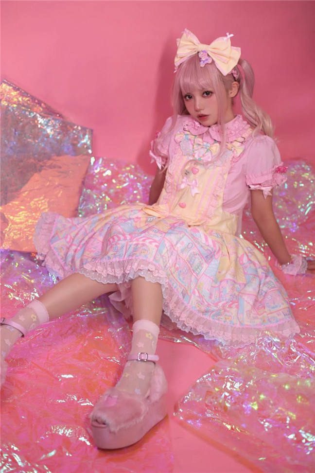 CCat Rainbow Doll House Sweet Lolita Salopette