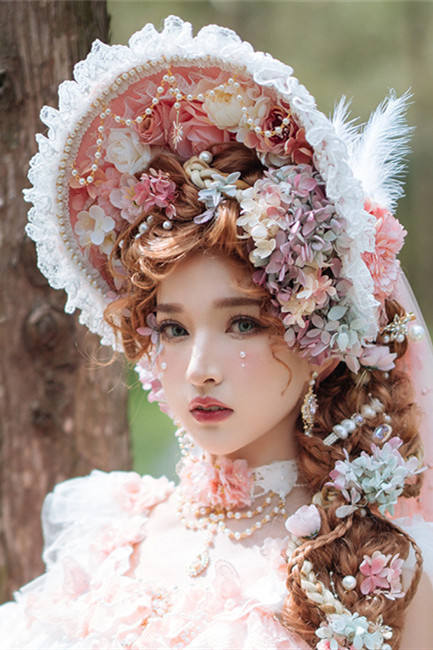 Cat Fairy Elven Fairy Elegant Chiffon Lolita Bonnet with Head Veil