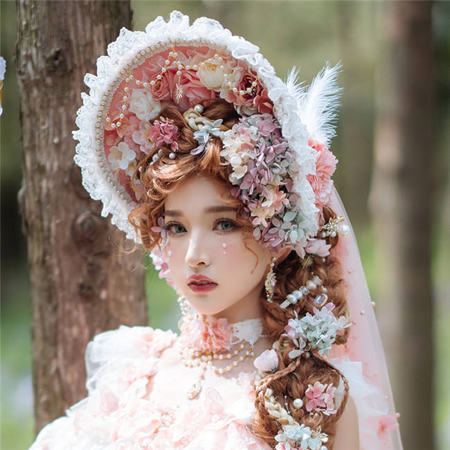 Cat Fairy Elven Fairy Elegant Chiffon Lolita Bonnet with Head Veil