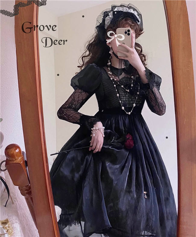 Grove Deer ~Night Visit to Gurgundy Lolita OP -Pre-order