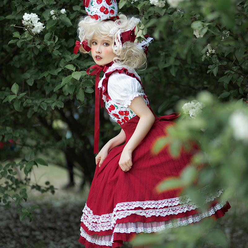 Magic Tea Party ~Cherry Tea Party Normal Waist Lolita JSK -Pre-order,Sweet  Lolita Jumpers - Gothic lolita JSK - My Lolita Dress