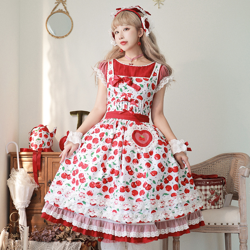 Magic Tea Party ~Cherry Tea Party Fake Two Pieces Lolita OP -Pre-order,One  Piece Lolita Dress - My Lolita Dress