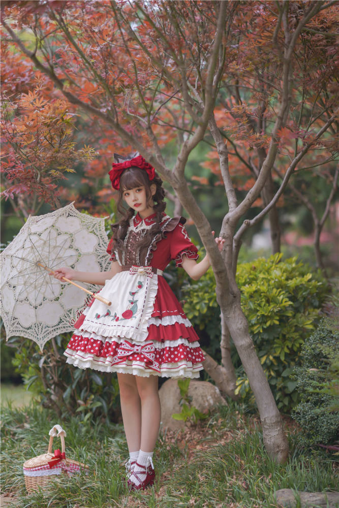 Tommy Bear ~Little Red Riding Hood Lolita OP + Apron Set