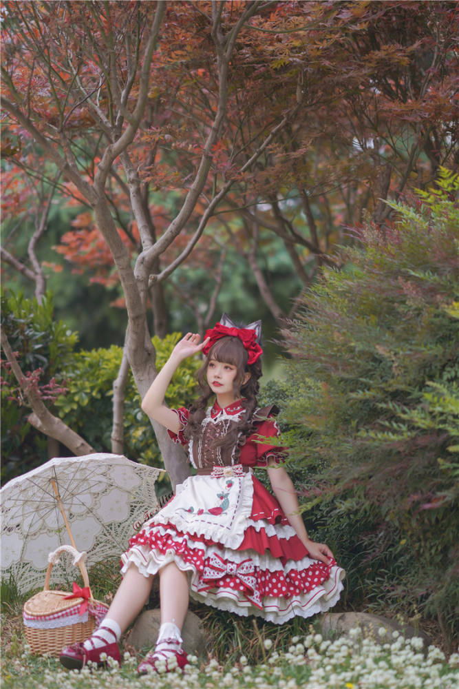Tommy Bear ~Little Red Riding Hood Lolita OP + Apron Set