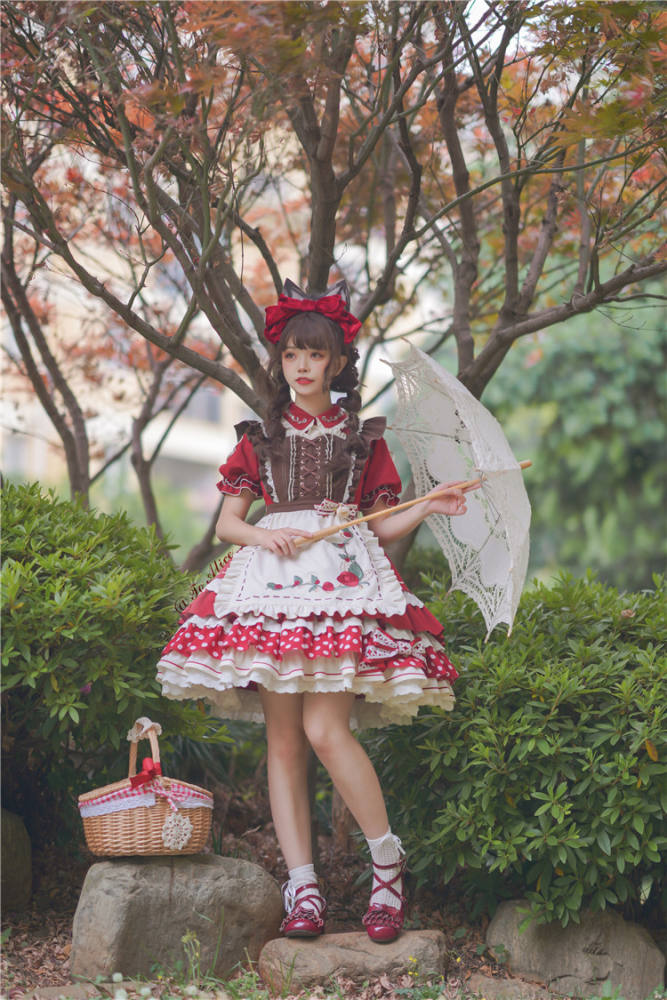Tommy Bear ~Little Red Riding Hood Lolita OP + Apron Set