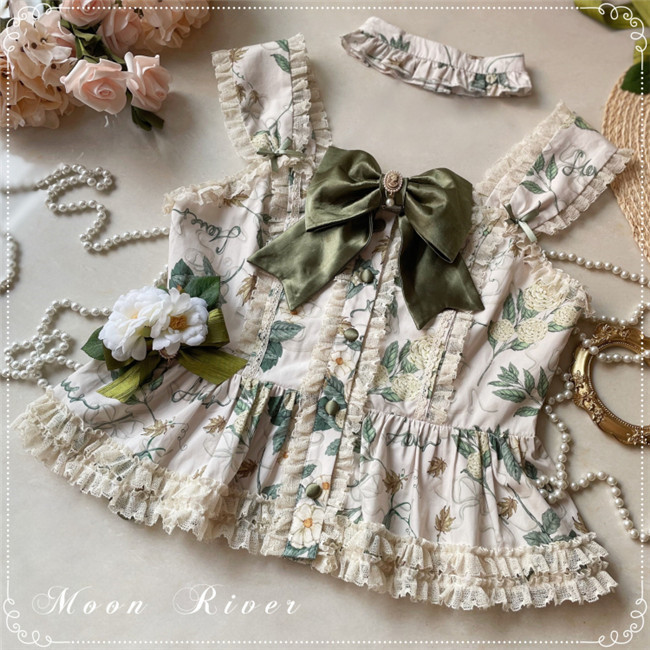 Moon River ~Camellia Vintage Flowers Lolita Vest/Skirt,One Piece