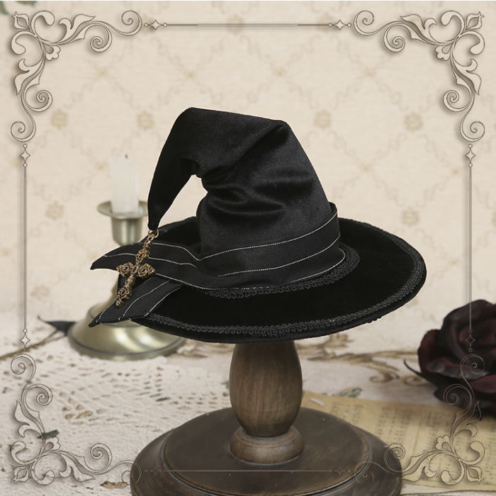 Little Witch Velvet Stripe Lolita Witch Hat with Detachable Bow