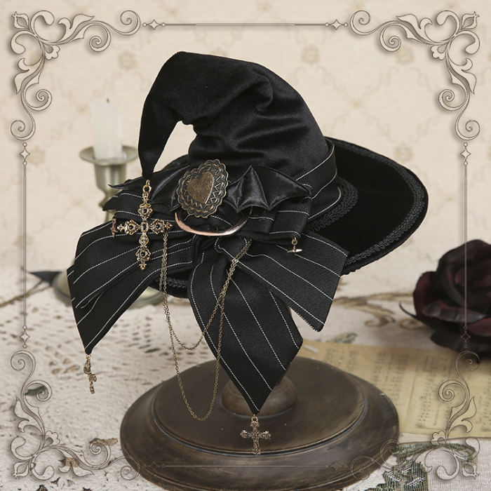 Little Witch Velvet Stripe Lolita Witch Hat with Detachable Bow
