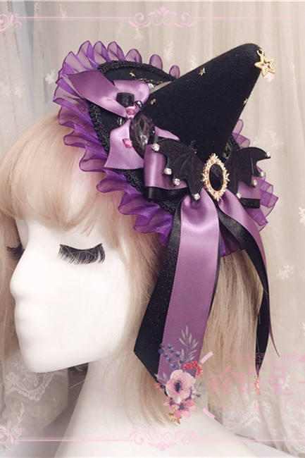 Black Purple Gold Gemstone Star Devil Wings Lolita Hat/Hairclip