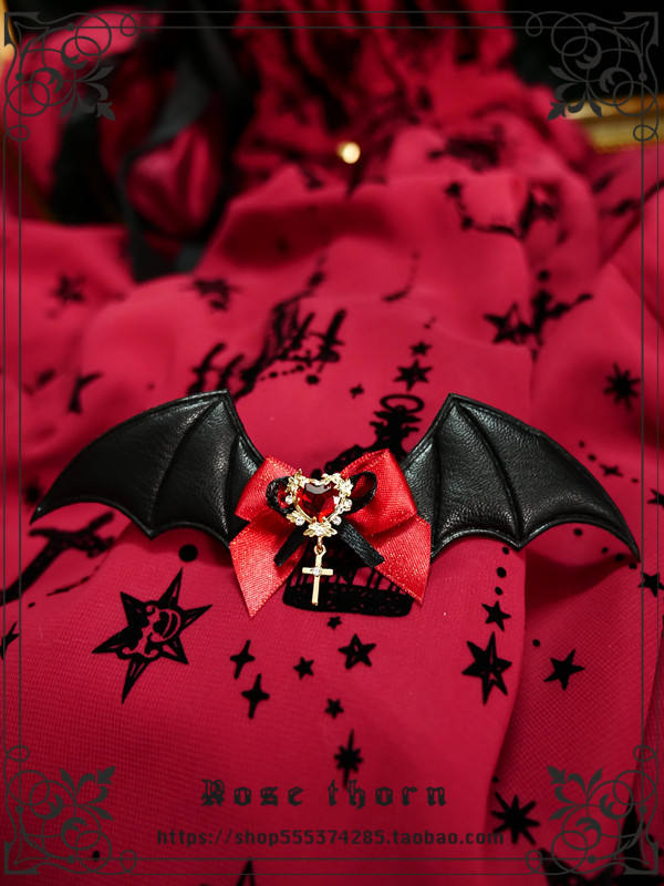 Rose Thorn Bat Cross Lolita Hairclip/Brooch