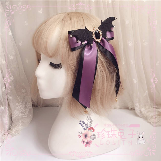 Black Purple Gold Gemstone Star Devil Wings Lolita Hat/Hairclip