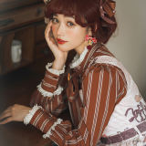 Miss Point ~Chocolate Daily Stripe Long Sleeves Lolita Blouse Chocolate Size 2XL - In Stock