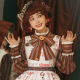 Miss Point ~Chocolate Daily Stripe Long Sleeves Lolita Blouse Chocolate Size 2XL - In Stock