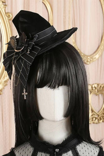 Little Witch Velvet Stripe Lolita Witch Hat with Detachable Bow