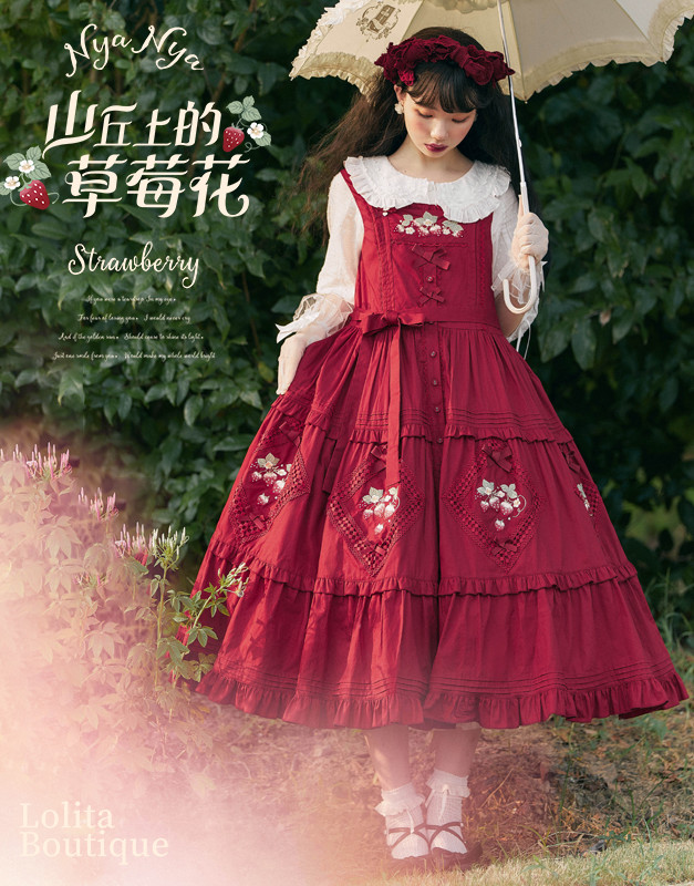 NyaNya Lolita ~Strawberry on the Hill Embroidery Lolita JSK/Blouse -Ready  Made,Sweet Lolita Jumpers - Gothic lolita JSK - My Lolita Dress