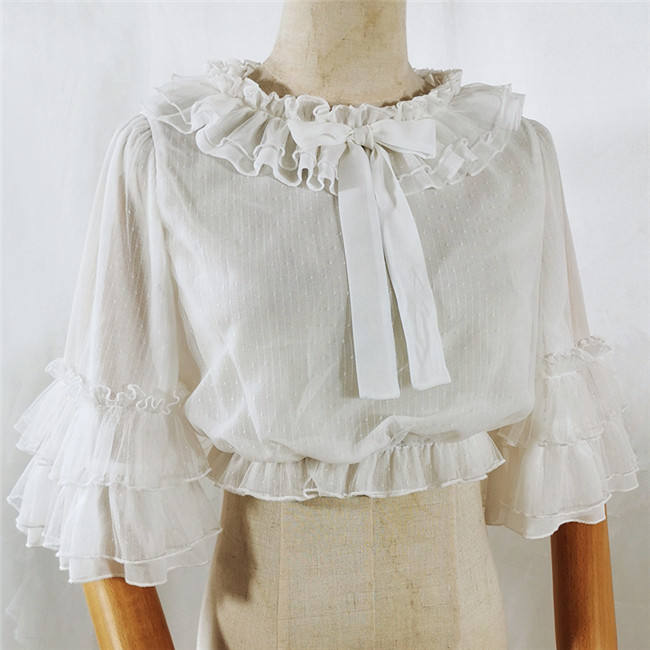 Cheese Cocoa Short Sleeves Lolita Blouse Blue L - In Stock