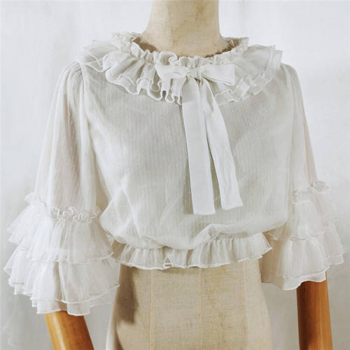 Cheese Cocoa Short Sleeves Lolita Blouse Purple&Blue L - In Stock