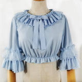 Cheese Cocoa Short Sleeves Lolita Blouse Blue L - In Stock