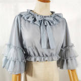 Cheese Cocoa Short Sleeves Lolita Blouse Blue L - In Stock