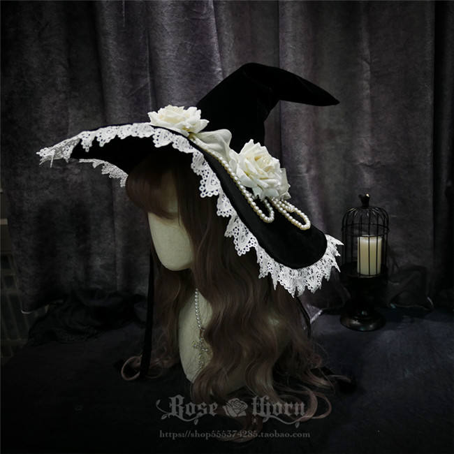 Rose Pearl Halloween Lolita Witch Hat