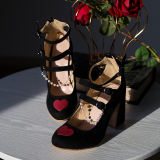 Hexagram Lolita Mary Janes Lolita Shoes Size:36,Color:Black + White Heart - In Stock