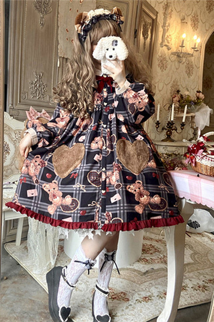 Christmas Teddy Bear Winter Lolita OP,One Piece Lolita Dress - My