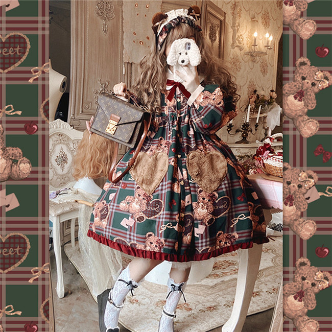 Christmas Teddy Bear Winter Lolita OP,One Piece Lolita Dress - My