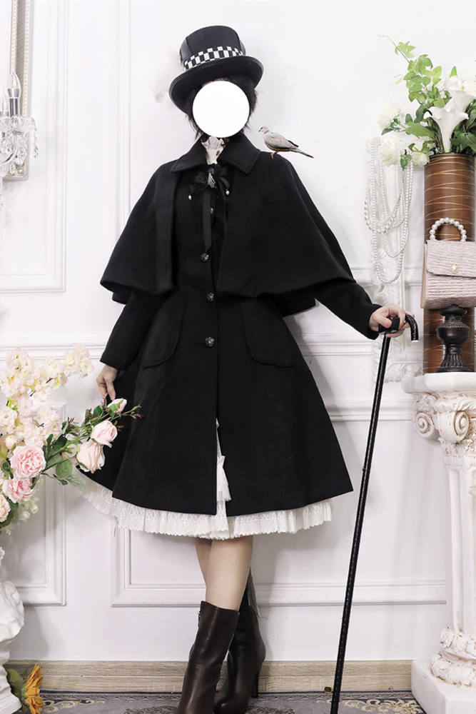 Rose Humanoid~ Vintage Wool Coat With Cape -Ready Made Gray Size XL - In Stock
