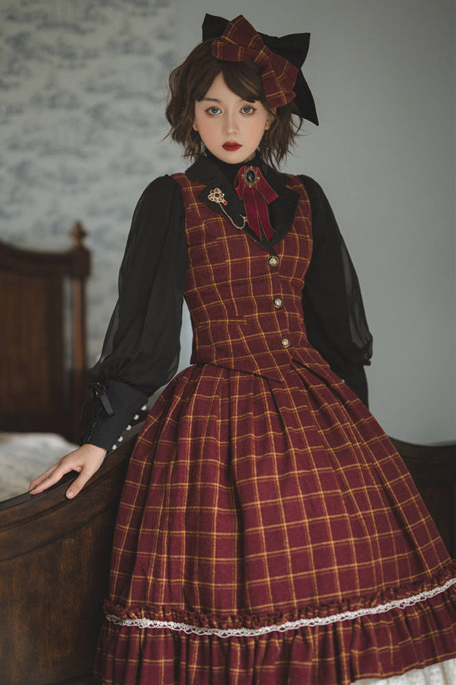 Miss Point Rose Humanoid 3.0 Gingham Vintage Lolita Vest/Skirt
