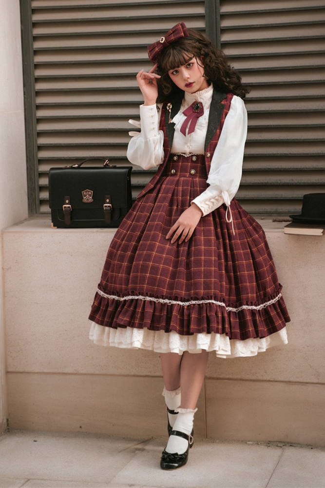 Miss Point Rose Humanoid 3.0 Gingham Vintage Lolita Vest/Skirt