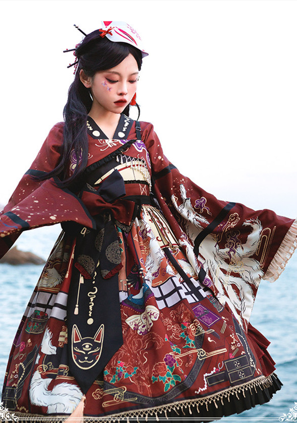 Chinese Style Cloud Fox Print Classic Lolita JSK Dress