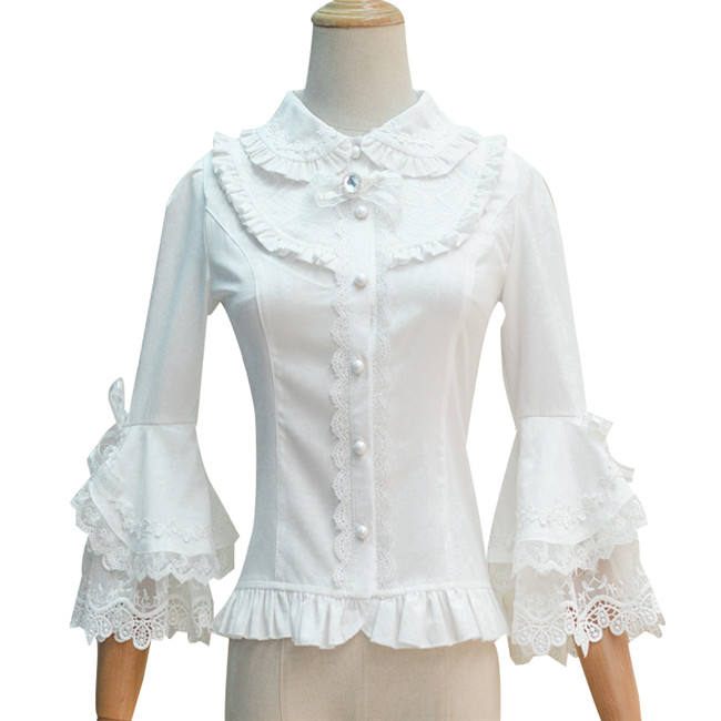 Vintage Mercerized Cotton Hime Sleeves Lolita Blouse