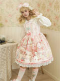Cat Tea Party Sweet Lolita Salopette Pink  Size S - In Stock