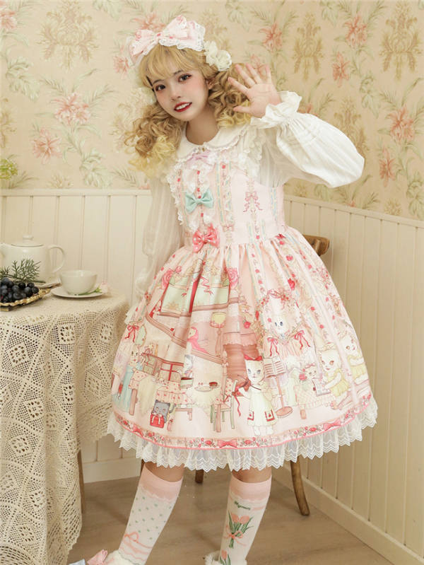 Cat Tea Party Sweet Lolita Salopette,One Piece Lolita Dress - My Lolita ...