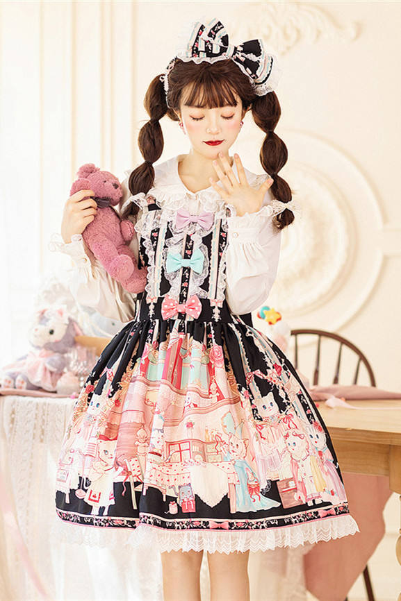 Cat Tea Party Sweet Lolita Salopette Pink  Size S - In Stock