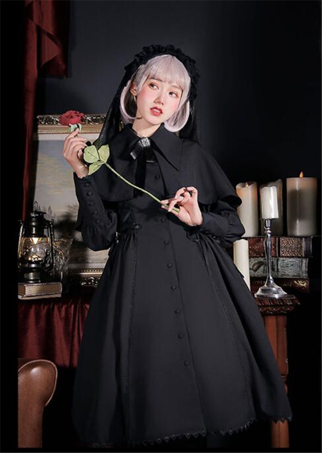 Crow~ Square Collar Long Sleeves Gothic Lolita Long Coat$69.99