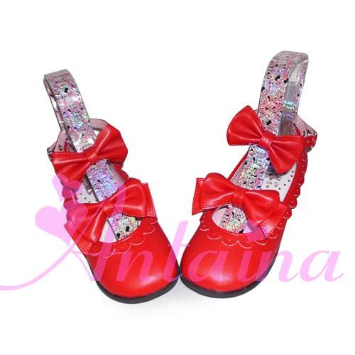 Matte Red Double Bow Lolita Shoes