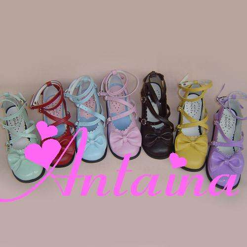 Unicolor Bow Lolita Shoes Square Heels Tea Party Shoes