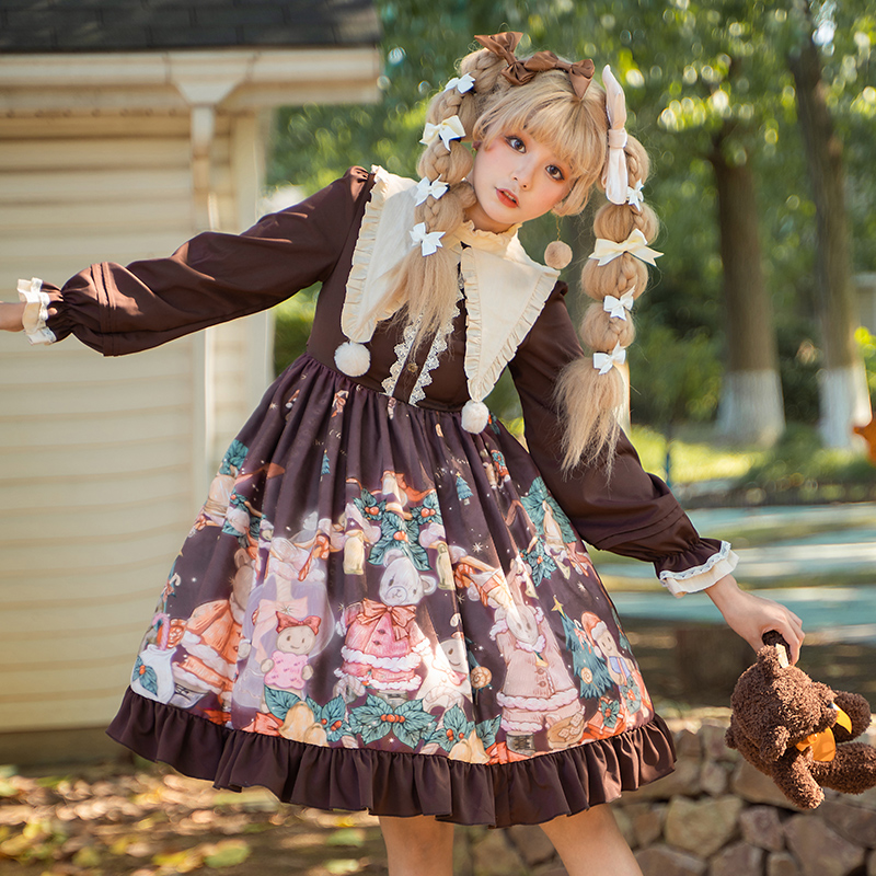 Christmas Bear Sweet Lolita OP,One Piece Lolita Dress - My Lolita